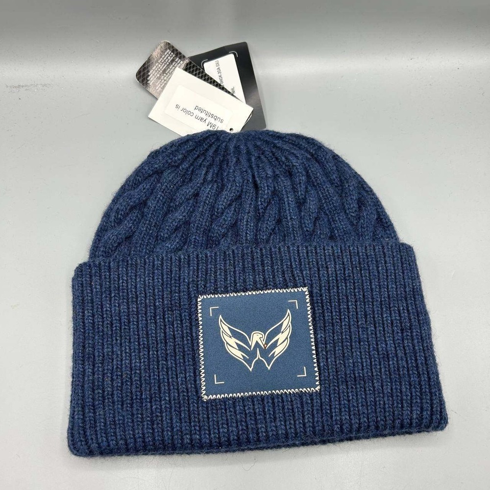 Washington Capitals NHL Hat Men Blue Cable Knit Fanatics Cuffed Beanie Cap New